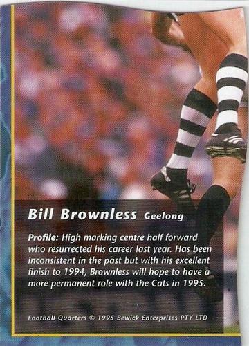 1995 Bewick Enterprises AFLPA Football Quarters #42 Bill Brownless Back